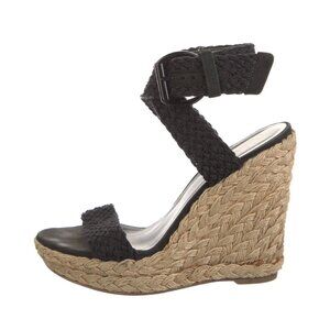 Stuart Weitzman Alex Black Espadrille Wedge Sandals | Braided Ankle Strap